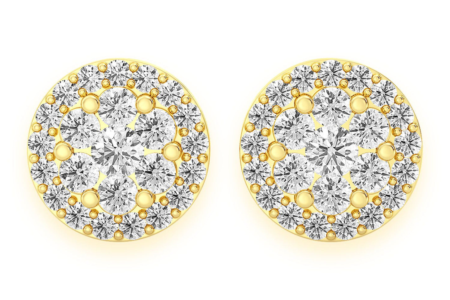 3.00CTW FLOWER HALO STUD DIAMOND EARRINGS 14K SOLID GOLD