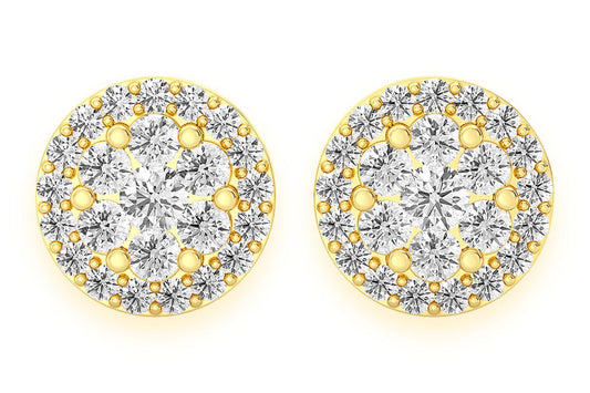 CERCEI CU DIAMANTE ȘI HALO FLORAL DE 3,00 CT, AUR MASIV DE 14K