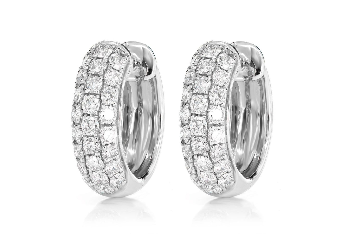 THREE ROW BUBBLY HOOP DIAMOND EARRINGS 14K SOLID GOLD 1.25CTW