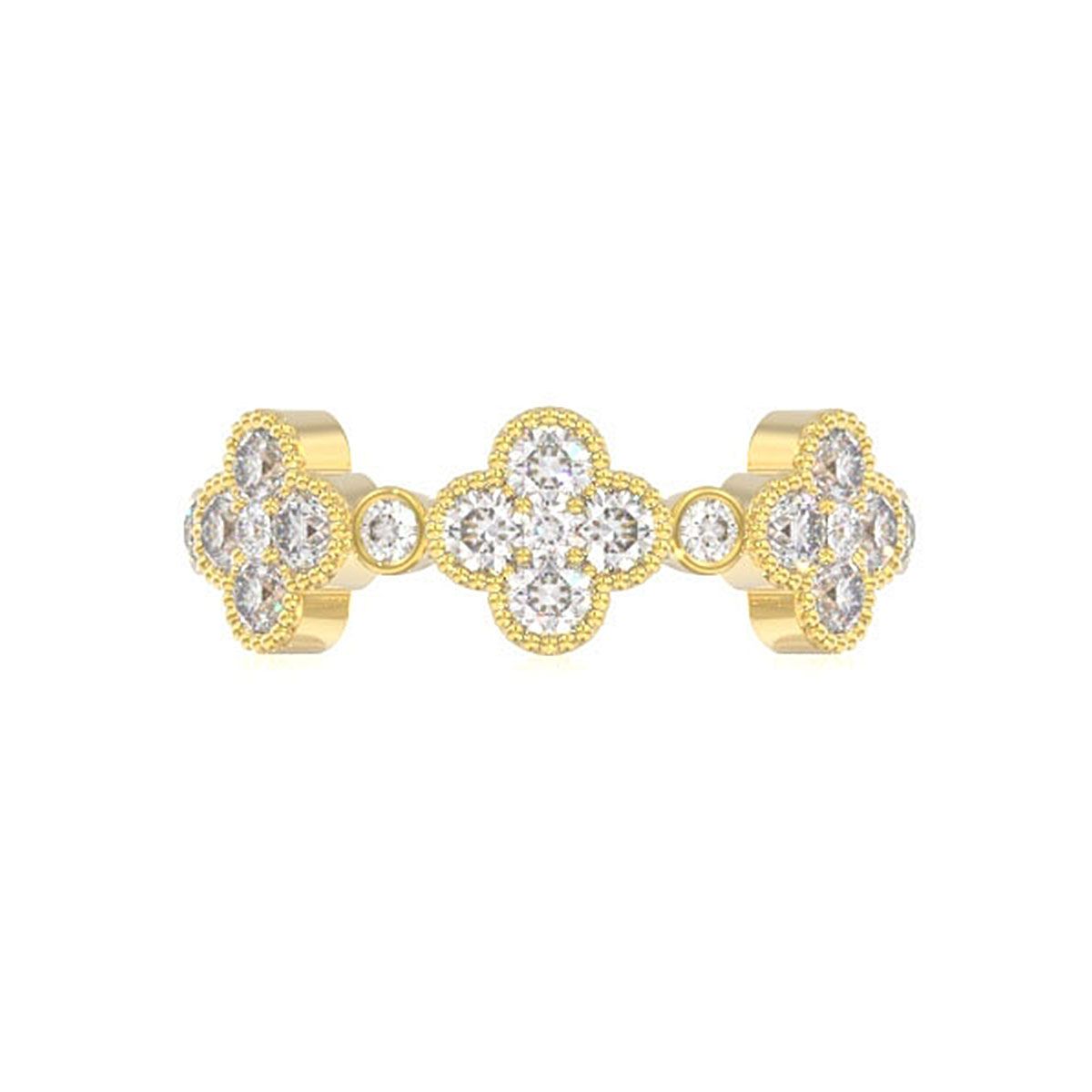 ROUND DIAMOND CLOVER RING 14K SOLID GOLD 0.75CTW