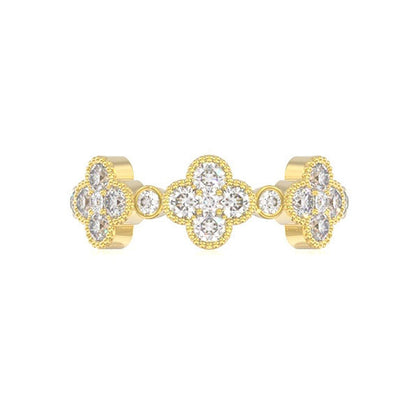 ROUND DIAMOND CLOVER RING 14K SOLID GOLD 0.75CTW
