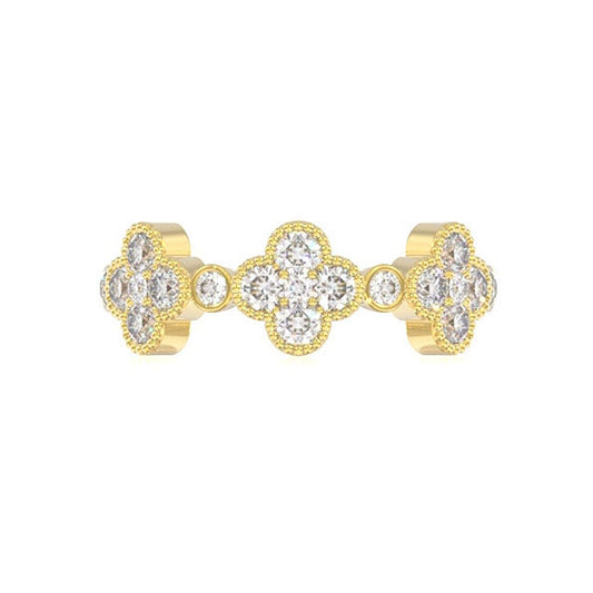 ROUND DIAMOND CLOVER RING 14K SOLID GOLD 0.75CTW