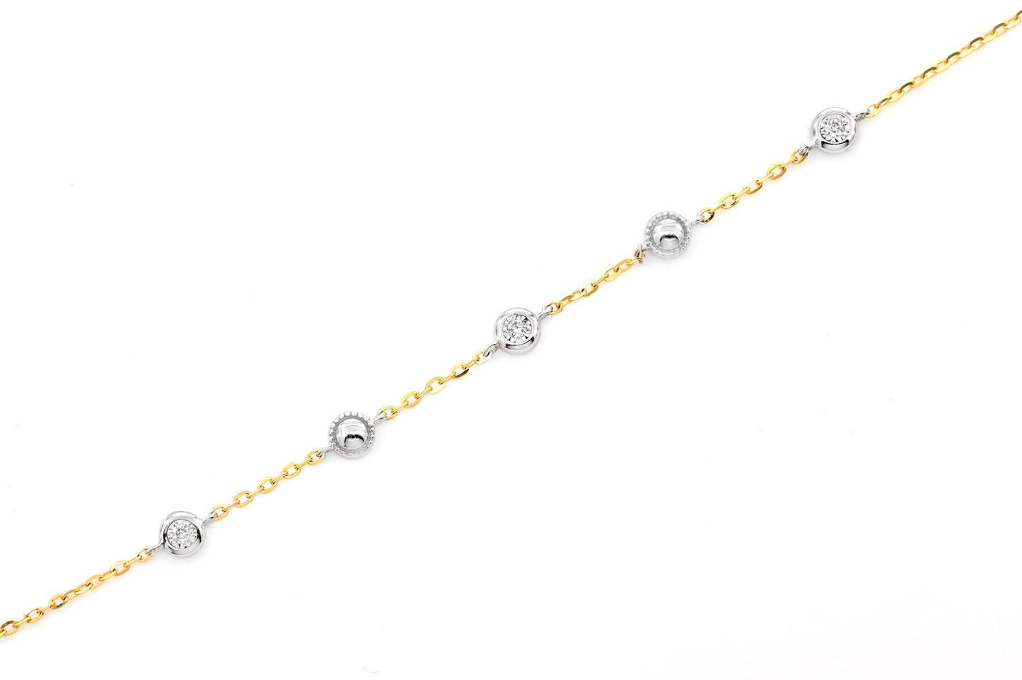 BEAD & BEZEL DIAMOND BRACELET 14K SOLID GOLD 0.05CTW