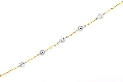 BEAD & BEZEL DIAMOND BRACELET 14K SOLID GOLD 0.05CTW