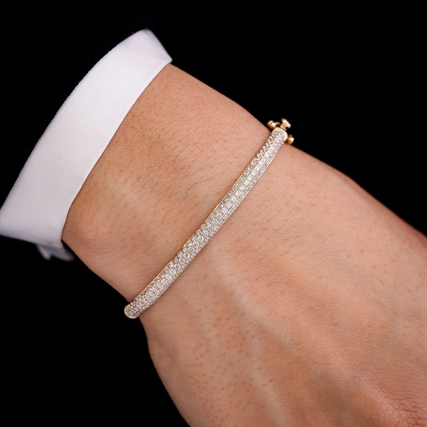 3 ROW BUBBLY DIAMOND BANGLE BRACELET 2.00CTW 14K SOLID GOLD