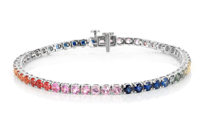 RAINBOW SAPPHIRE BRACELET 14K SOLID GOLD 7.30CTW