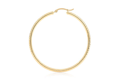 3MM DIAMOND-CUT HOOP EARRINGS 14K SOLID GOLD LARGE