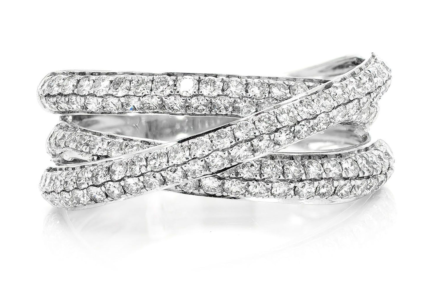 THREE ROW CROSSOVER DIAMOND RING 14K SOLID GOLD 1.15CTW
