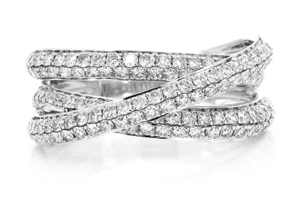 THREE ROW CROSSOVER DIAMOND RING 14K SOLID GOLD 1.15CTW