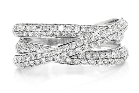 INEL CU TREI RÂNDURI DE DIAMANTE ÎNCRUCIȘATE, AUR MASIV DE 14K, 1.15CT
