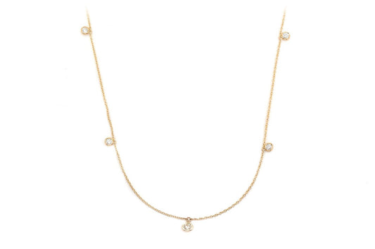 STATION BEZEL CHARM DROP STATION NECKLACE 14K SOLID GOLD 0.60CTW