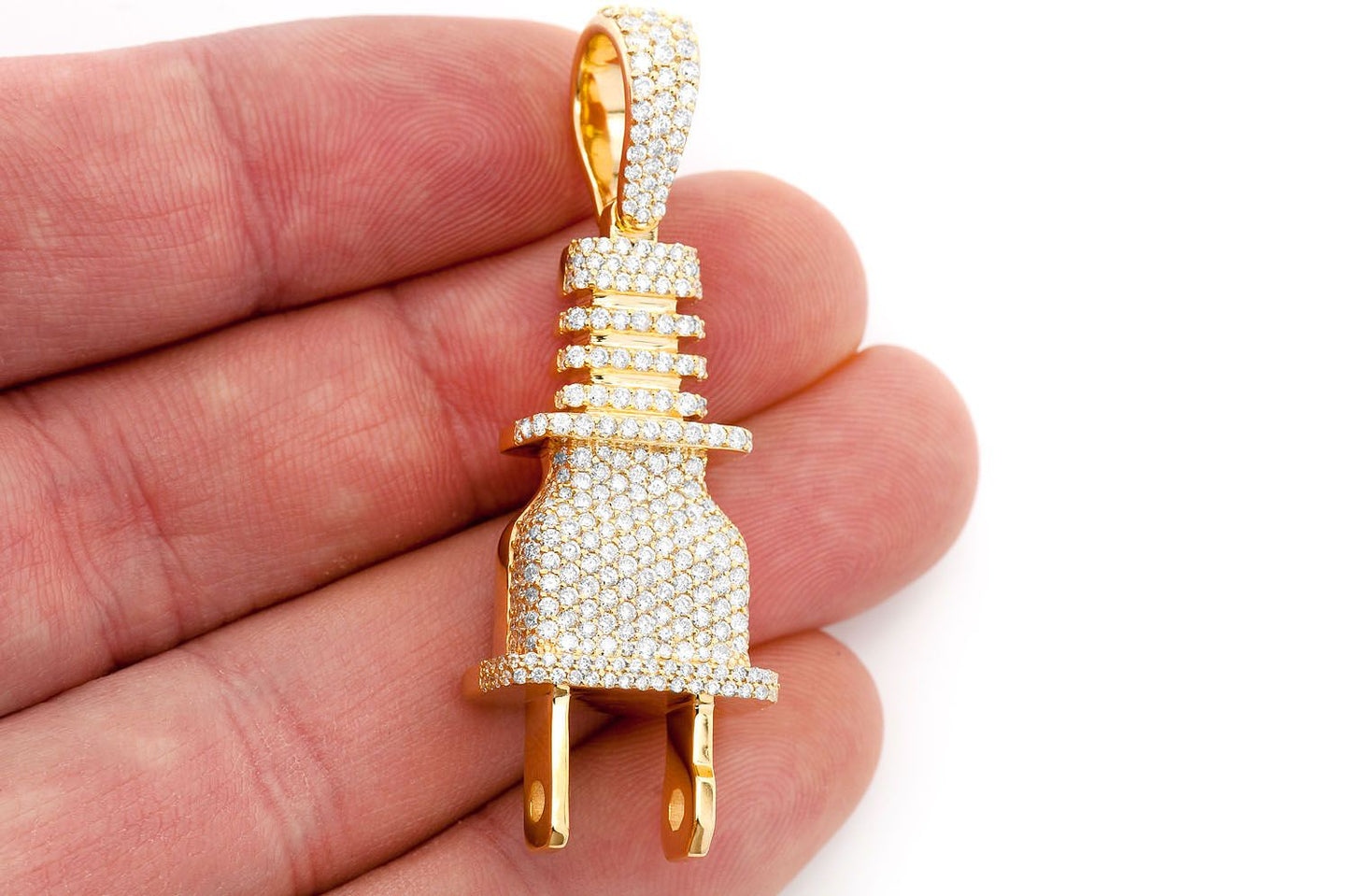 ELECTRIC PLUG DIAMOND PENDANT 14K SOLID GOLD 2.15CTW