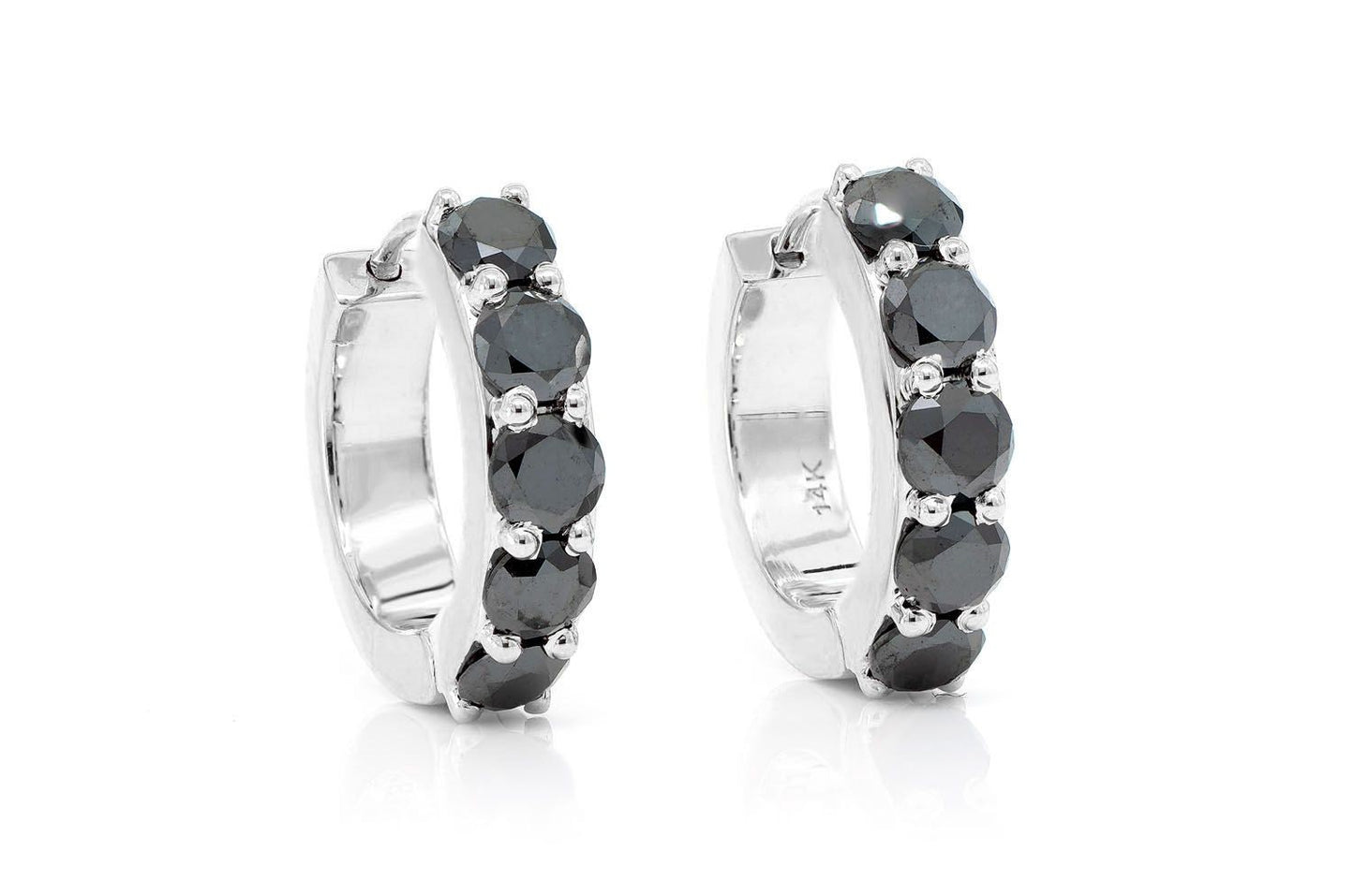BLACK DIAMOND HOOP EARRINGS 14K SOLID GOLD 1.00CTW