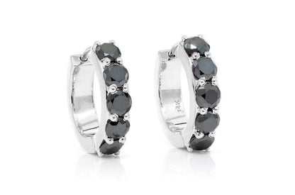 BLACK DIAMOND HOOP EARRINGS 14K SOLID GOLD 1.00CTW