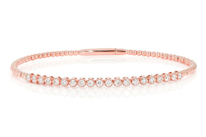 BEADED MILGRAIN DIAMOND FLEX BANGLE BRACELET 0.75CTW 14K SOLID GOLD