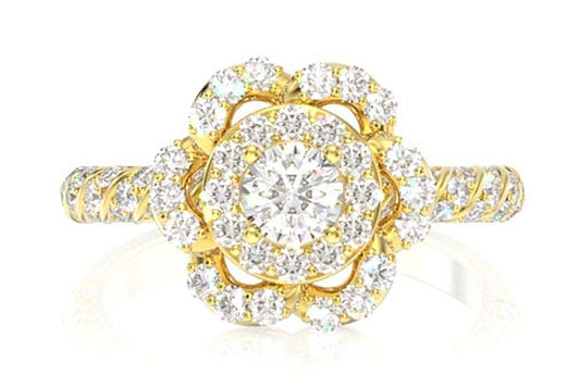 FLOWER HALO TWIST DIAMOND RING 14K SOLID GOLD 0.50CTW