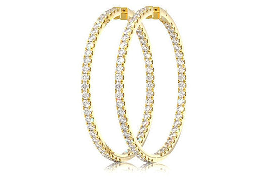 BIG INSIDE OUT HOOP DIAMOND EARRINGS 14K SOLID GOLD 12.00CTW