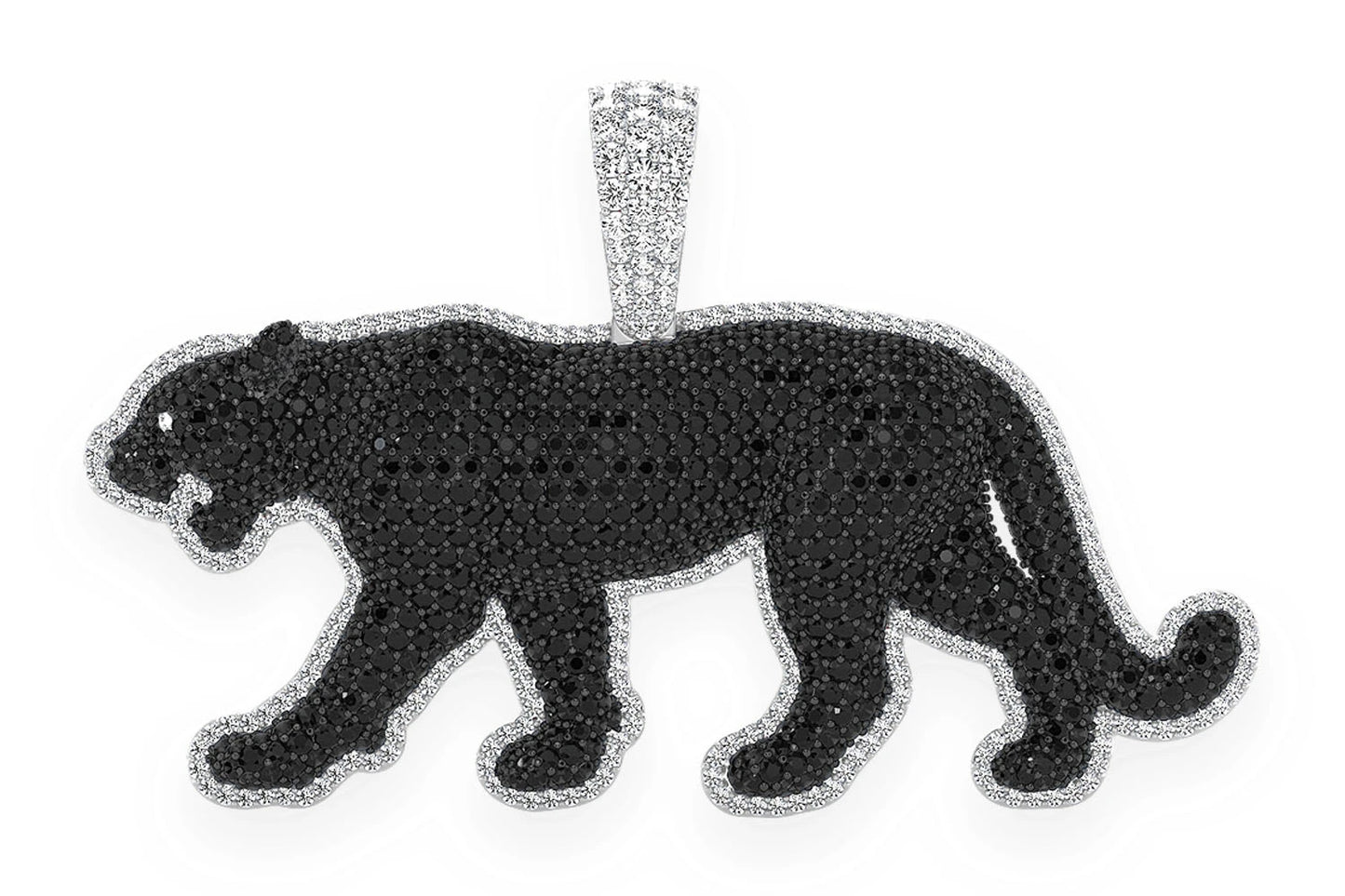 FULL BODY BLACK DIAMOND PANTHER PENDANT 14K SOLID GOLD 9.75CTW