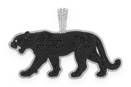 FULL BODY BLACK DIAMOND PANTHER PENDANT 14K SOLID GOLD 9.75CTW