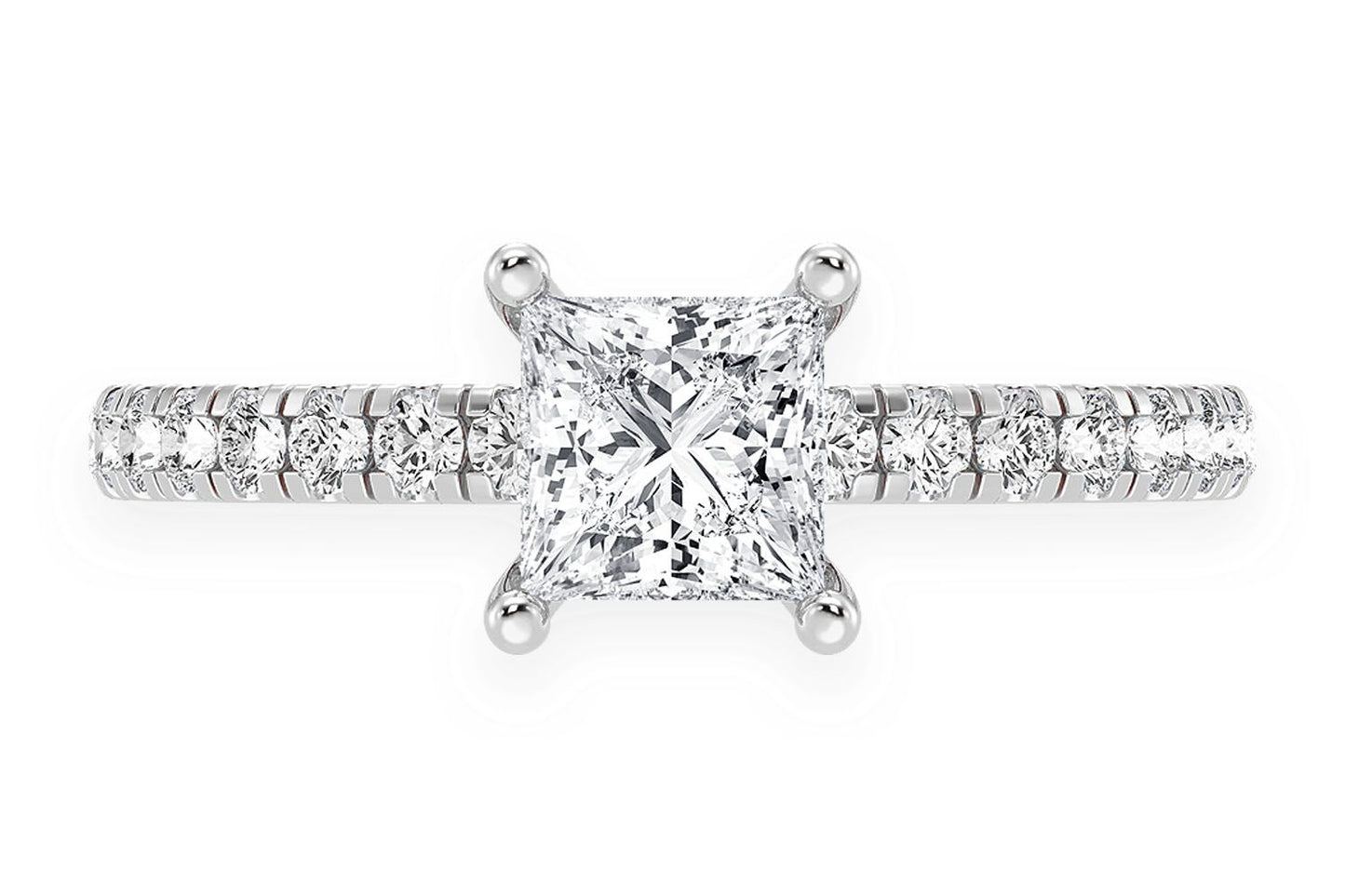 THINN - 0.75CT PRINCESS SOLITAIRE - ONE ROW UNDER HALO - DIAMOND ENGAGEMENT RING