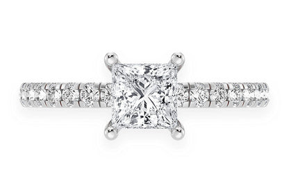 THINN - 0.75CT PRINCESS SOLITAIRE - ONE ROW UNDER HALO - DIAMOND ENGAGEMENT RING