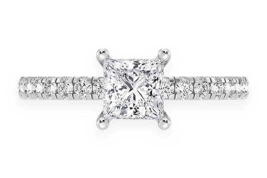 THINN - 0.75CT PRINCESS SOLITAIRE - ONE ROW UNDER HALO - DIAMOND ENGAGEMENT RING