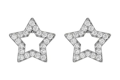 OPEN STAR DIAMOND STUD EARRINGS 14K SOLID GOLD 0.20CTW