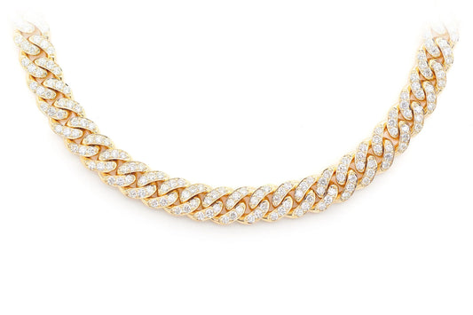 COLIER CU DIAMANTE CUBANEZE MIAMI DE 6 MM, AUR MASIV DE 14K, 9.50 CT