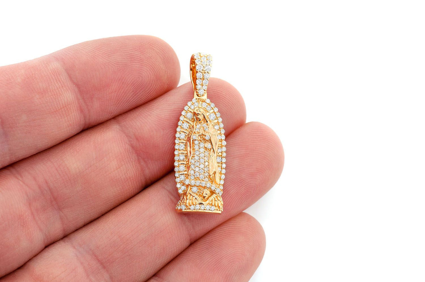 VIRGIN DE GUADALUPE DIAMOND PENDANT 14K SOLID GOLD 0.65CTW