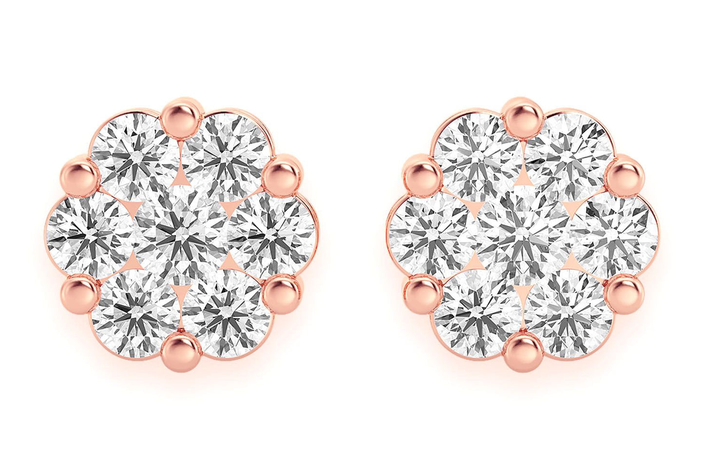 2.00CTW FLOWER STUD DIAMOND EARRINGS 14K SOLID GOLD