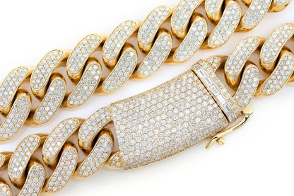 Бриллиантовое колье Miami Cuban Link 24 мм, цельное золото 14 карат, 71,75 карата