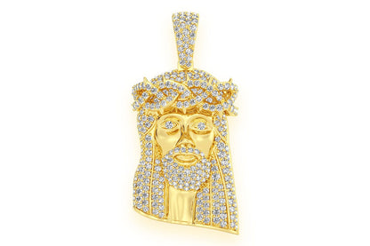 JESUS DIAMOND PENDANT 14K SOLID GOLD 1.50CTW