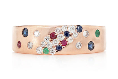 SCATTERED CLUSTER MULTI GEM AND DIAMOND BAND RING 14K SOLID GOLD 0.35CTW