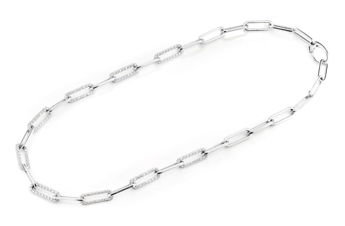 ALTERNATING ELONGATED DIAMOND ROLO LINK 18" NECKLACE 14K SOLID GOLD 5.35CTW