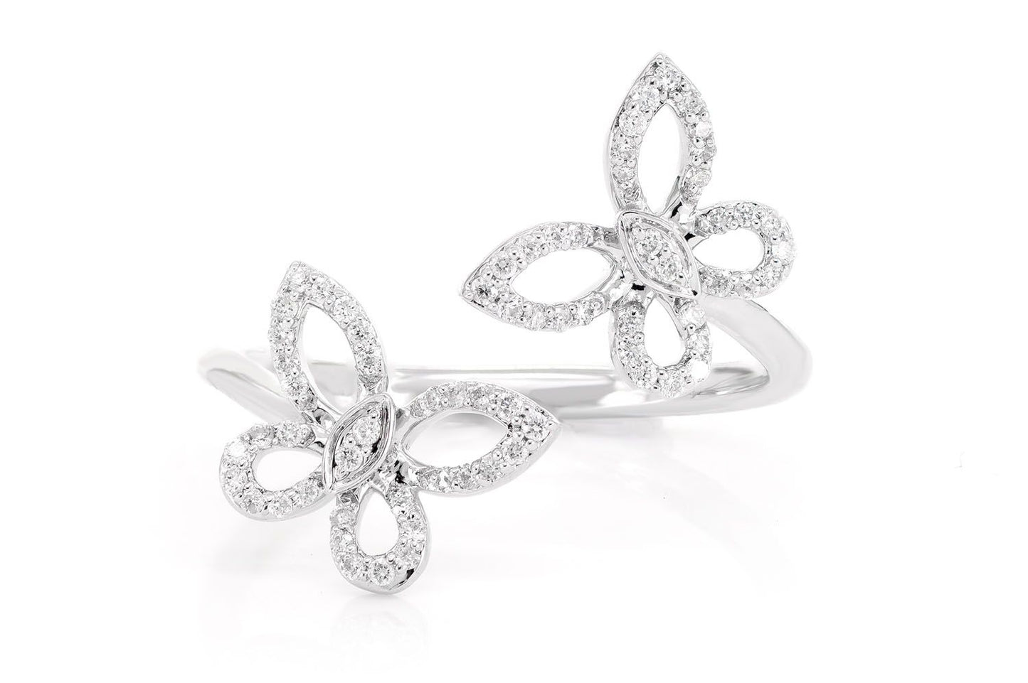 DOUBLE BUTTERFLY DIAMOND RING 14K SOLID GOLD 0.20CTW