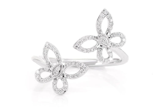DOUBLE BUTTERFLY DIAMOND RING 14K SOLID GOLD 0.20CTW