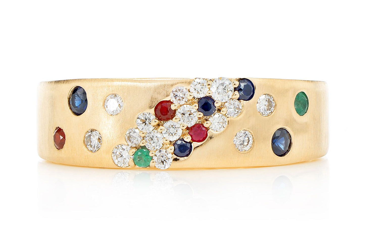 SCATTERED CLUSTER MULTI GEM AND DIAMOND BAND RING 14K SOLID GOLD 0.35CTW