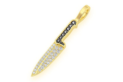 CHEF'S KNIFE DIAMOND PENDANT 14K SOLID GOLD .25CTW