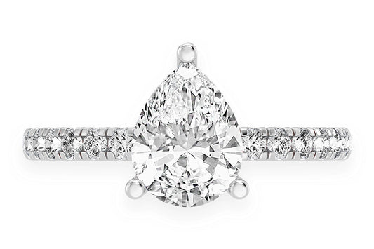 THINN - 1.50CT PEAR SOLITAIRE -ONE ROW UNDER HALO - DIAMOND ENGAGEMENT RING