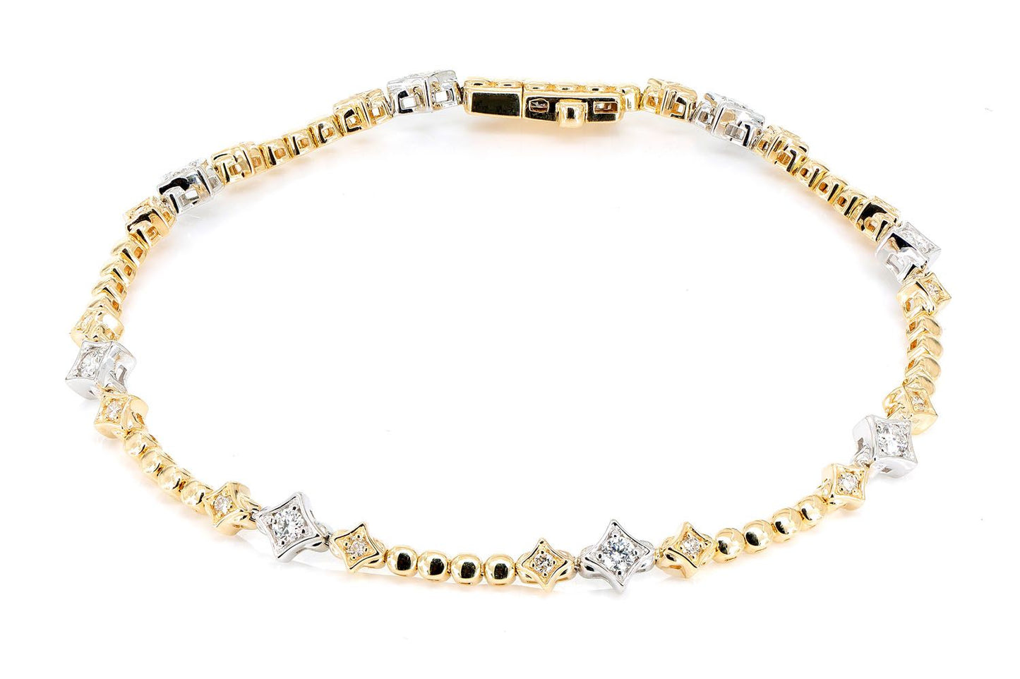BEADED FOUR POINT STAR TRIO BRACELET 14K SOLID GOLD 0.60CTW