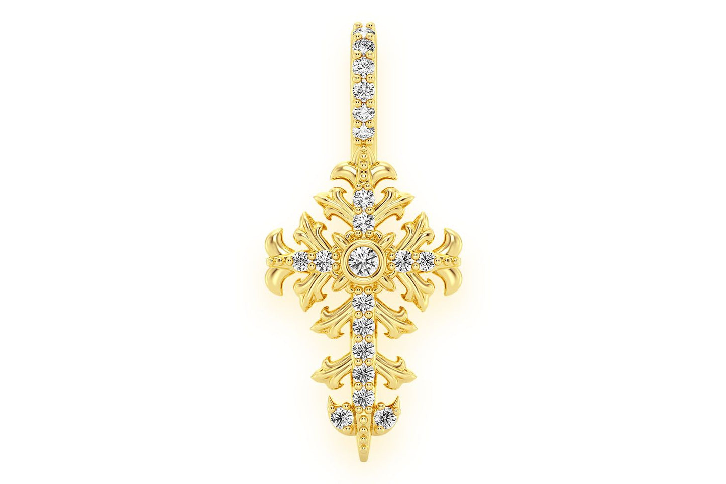 FILIGREE CROSS DIAMOND PENDANT 14K SOLID GOLD 0.10CTW