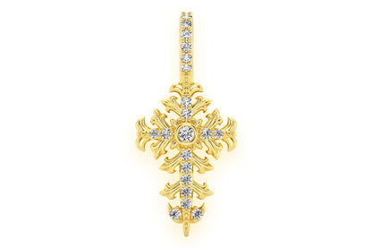 FILIGREE CROSS DIAMOND PENDANT 14K SOLID GOLD 0.10CTW