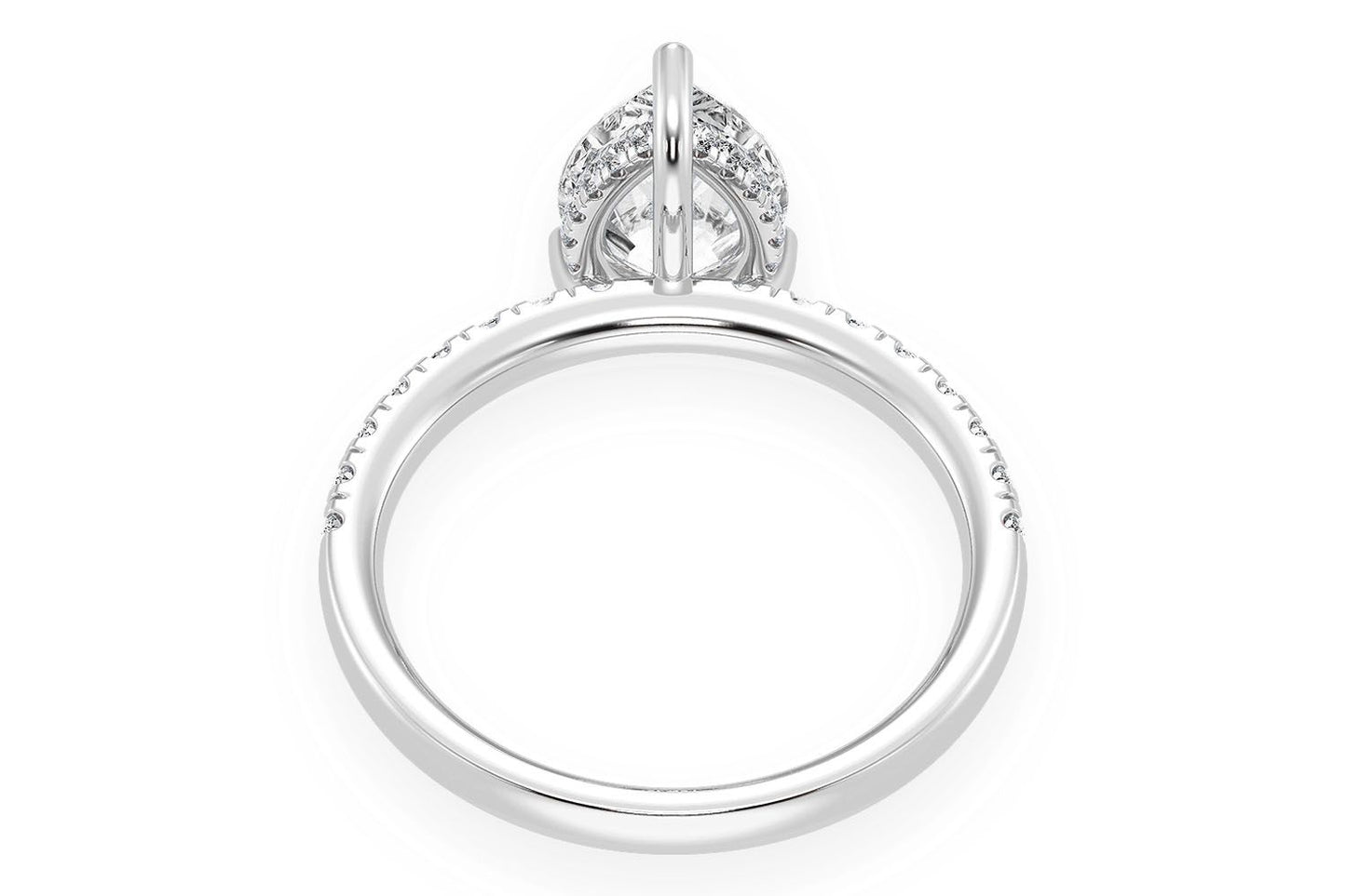 THINN - 2.00CT PEAR SOLITAIRE - ONE ROW UNDER HALO - DIAMOND ENGAGEMENT RING