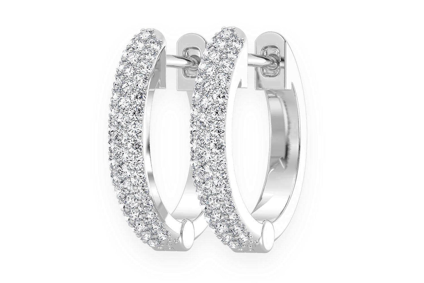 THREE ROW BUBBLY HOOP DIAMOND EARRINGS 14K SOLID GOLD 0.20CTW