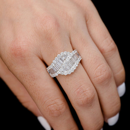 BAGUETTE AND ROUND DIAMOND WAVE RING 14K SOLID GOLD 2.75CTW