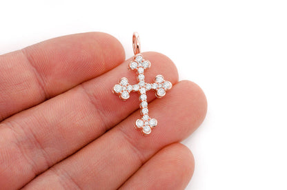 PANDANT CU CRUCE SELENE ȘI DIAMANT, AUR MASIV DE 14K, 0.85CT