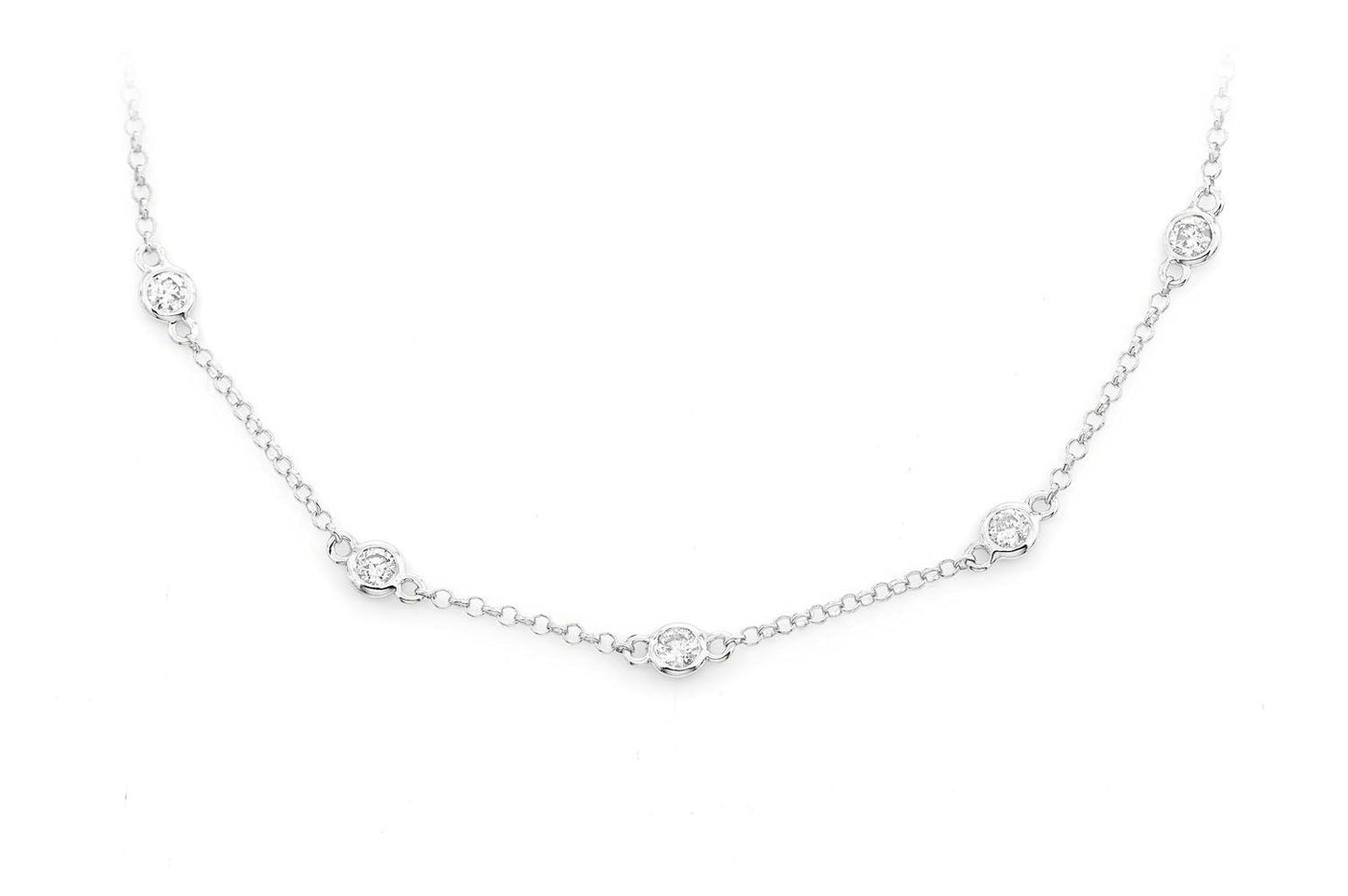 ETERNITY ROUND BEZEL SET DIAMOND NECKLACE 14K SOLID GOLD 1.00CTW
