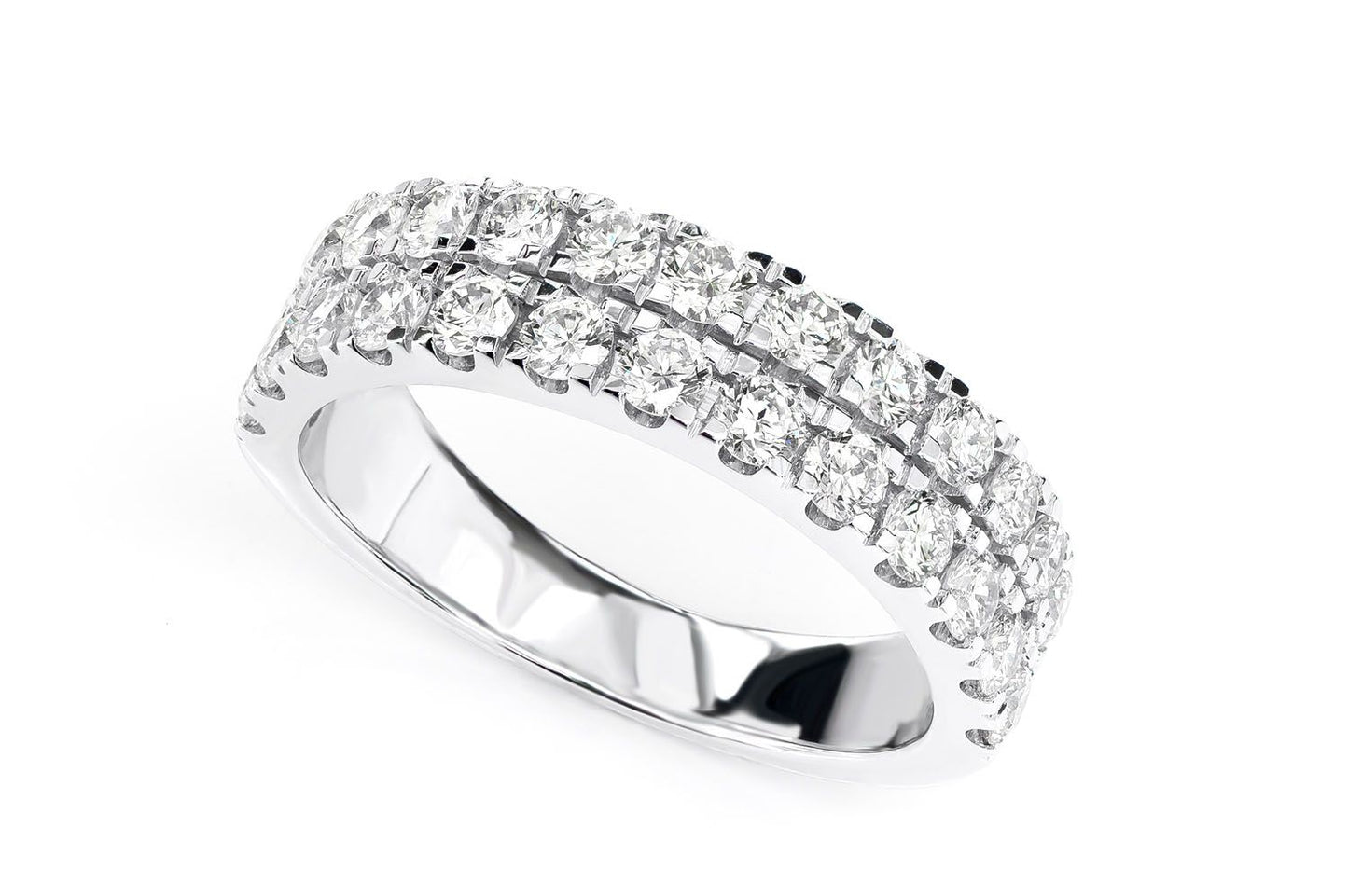 TWO ROW FRENCH SET DIAMOND BAND 14K SOLID GOLD 2.00CTW