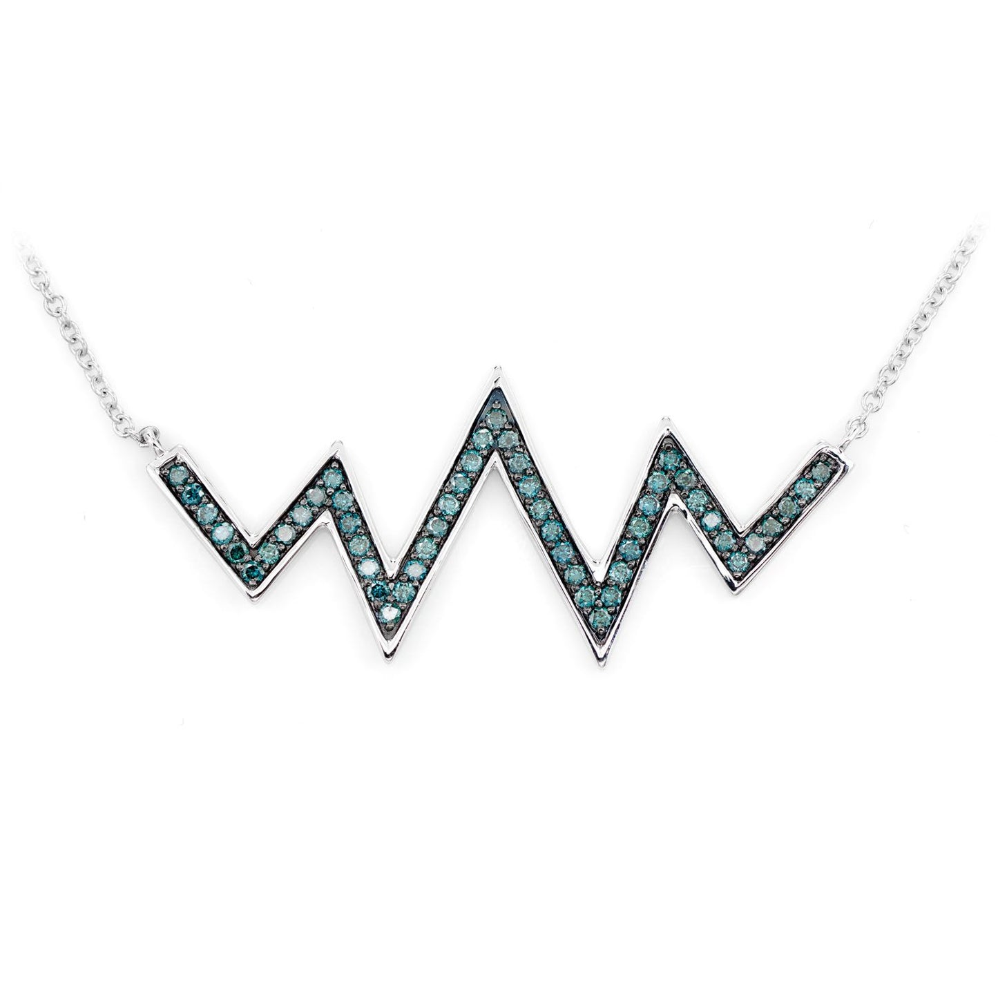 BLUE DIAMOND ZIG ZAG PENDANT ATTACHED NECKLACE 14K SOLID GOLD 0.50CTW