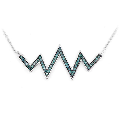 BLUE DIAMOND ZIG ZAG PENDANT ATTACHED NECKLACE 14K SOLID GOLD 0.50CTW